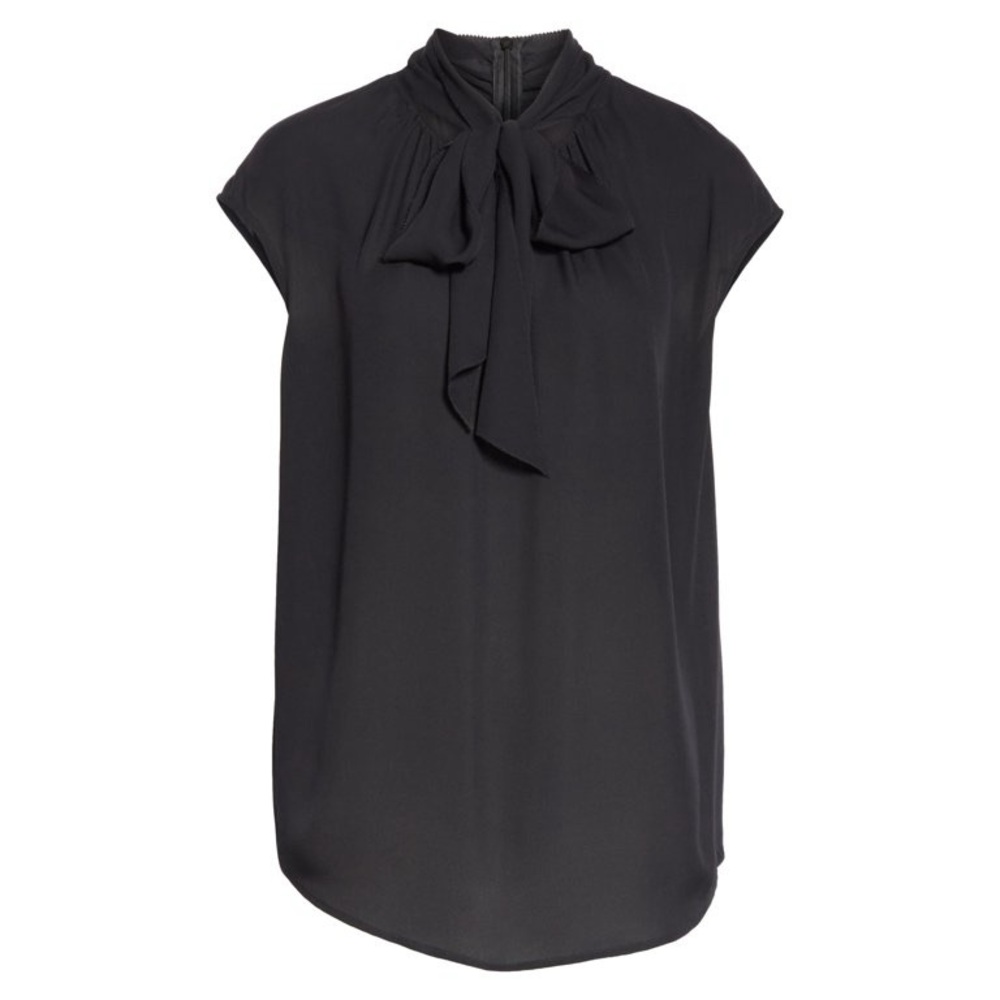ST JOHN Black Stretch Silk Top Tie-neck Sleeveless Silk Top in Black Size 6
